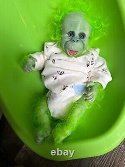 Ooak Reborn newborn baby Girl Grinchreborn bAby Ape orangutan Monkey Art doll