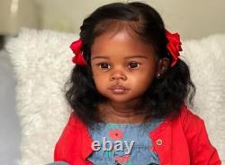 Painted 30 Toddler Reborn Baby Girl Doll Dark Skin Rooted Hair Finihsed DIY Toy