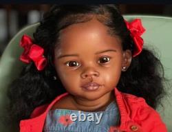Painted 30 Toddler Reborn Baby Girl Doll Dark Skin Rooted Hair Finihsed DIY Toy