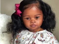 Painted 30 Toddler Reborn Baby Girl Doll Dark Skin Rooted Hair Finihsed DIY Toy