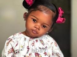 Painted 30 Toddler Reborn Baby Girl Doll Dark Skin Rooted Hair Finihsed DIY Toy