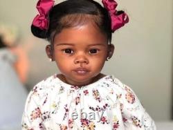 Painted 30 Toddler Reborn Baby Girl Doll Dark Skin Rooted Hair Finihsed DIY Toy