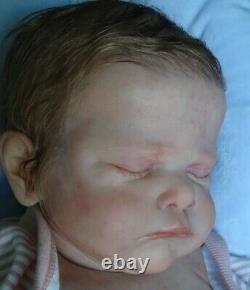 Reborn Baby Genevieve Girl Asleep Rooted Hair and Lashes Full Limbs Belly Plate