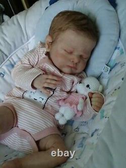 Reborn Baby Genevieve Girl Asleep Rooted Hair and Lashes Full Limbs Belly Plate