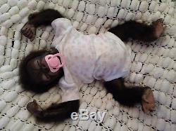 Reborn Monkey Baby Cute Sleeping Rooted 18 Weighted Gift Bag By Sunbeambabies