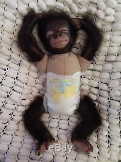 Reborn Monkey Baby Cute Sleeping Rooted 18 Weighted Gift Bag By Sunbeambabies
