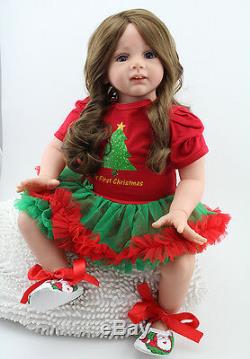 Reborn Toddler Baby Dolls 24'' Soft Vinyl Silicone Long Hair Doll Kids Xmas Gift