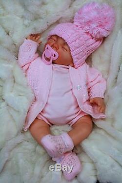 Stunning Reborn Baby Girl Doll Pink Spanish Pom Pom Hat & Dummy S997