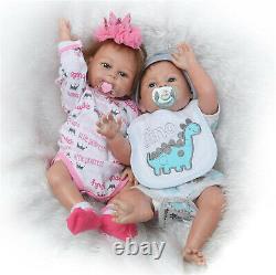 Twins Anatomically Correct Boy and Girl Reborn Baby Dolls Full Body Silicone 20