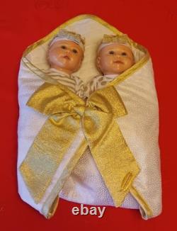 Vintage Ashton-Drake Silver and Gold Twins TrueTouch Baby Girl Doll Set WithCOA