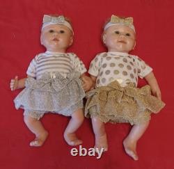 Vintage Ashton-Drake Silver and Gold Twins TrueTouch Baby Girl Doll Set WithCOA