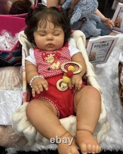 Weighted Reborn Baby Dolls 24in Toddler Dark Skin Rooted Hair Lifelike Girl Gift