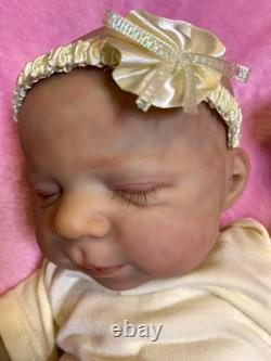 Weighted Reborn Baby Girl Doll Eyes Closed Bald Vinyl Cloth Hand Painted by Me